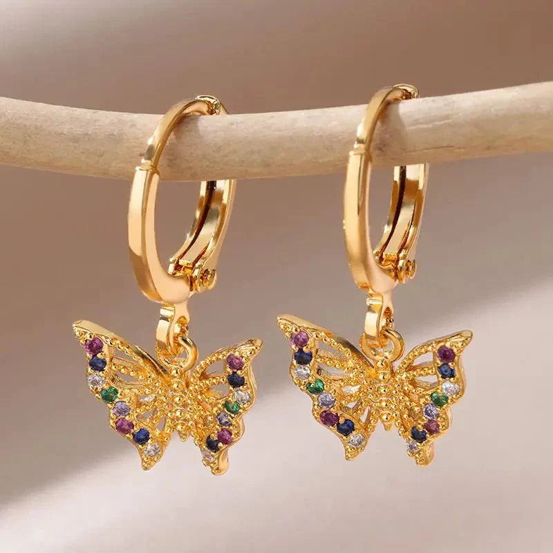 Pretty Gemstone Butterfly Stud Earrings - Fesara