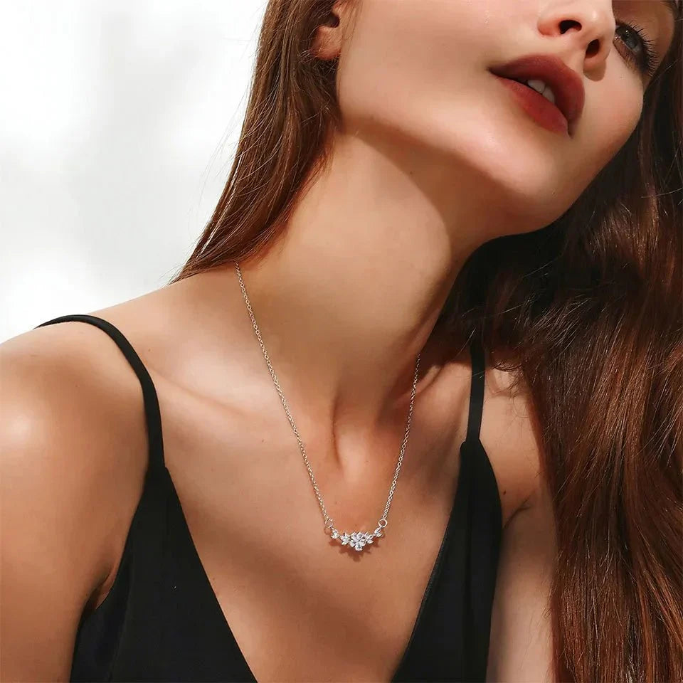Delicate Diamond Flower Pendant Necklace