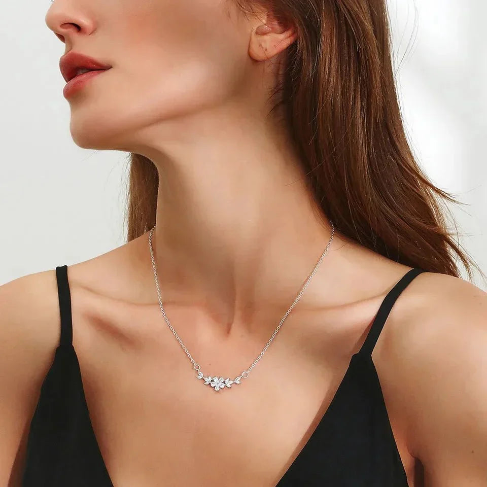 Delicate Diamond Flower Pendant Necklace