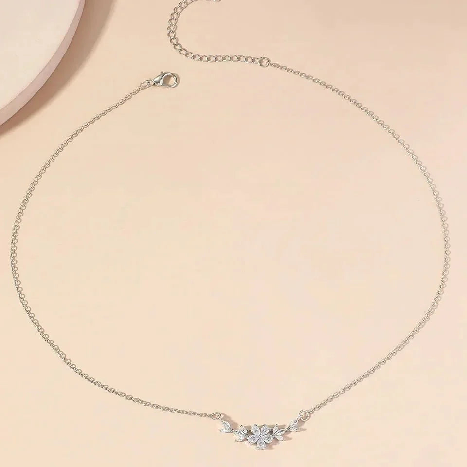 Delicate Diamond Flower Pendant Necklace