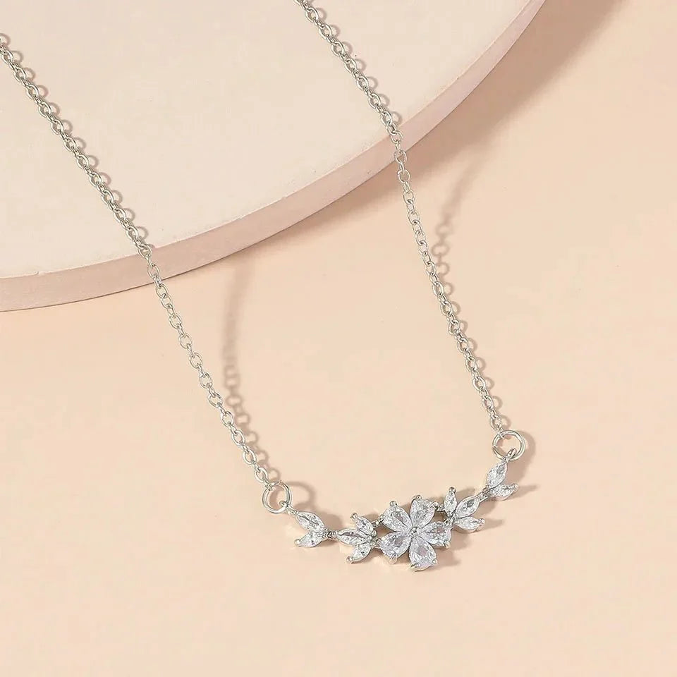 Delicate Diamond Flower Pendant Necklace