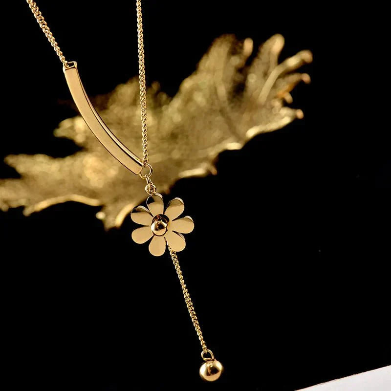 Delicate Flower Drop Chain Necklace
