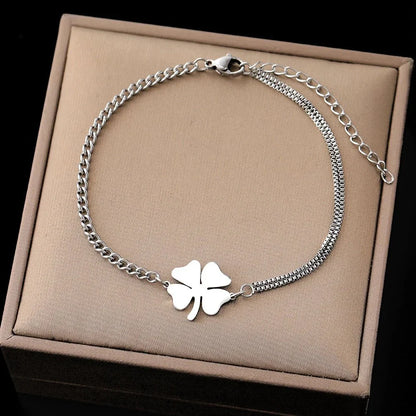 Delicate Four Leaf Clover Layered Chain Bracelet