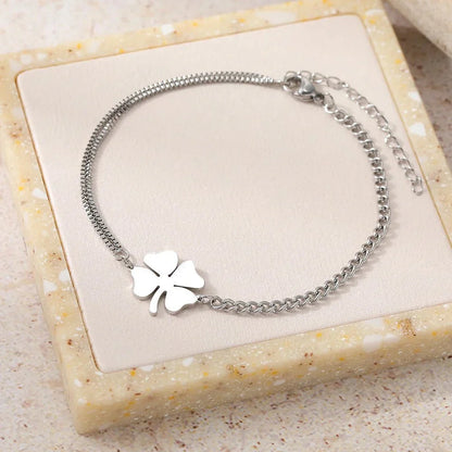 Delicate Four Leaf Clover Layered Chain Bracelet