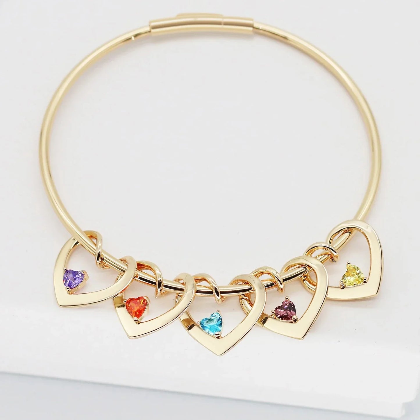 Delicate Heart Birthstone Bangle Necklace Set