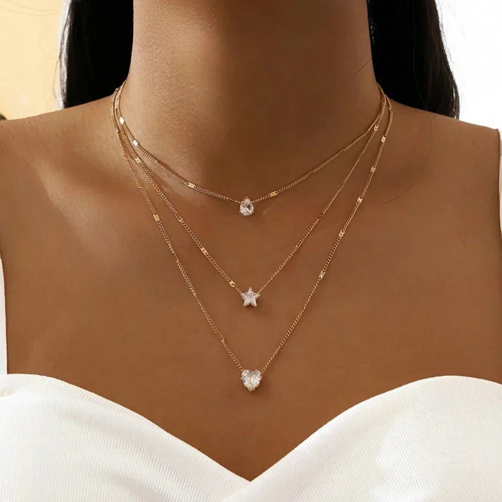 Delicate Cut Diamond Layering Necklace Set - Fesara