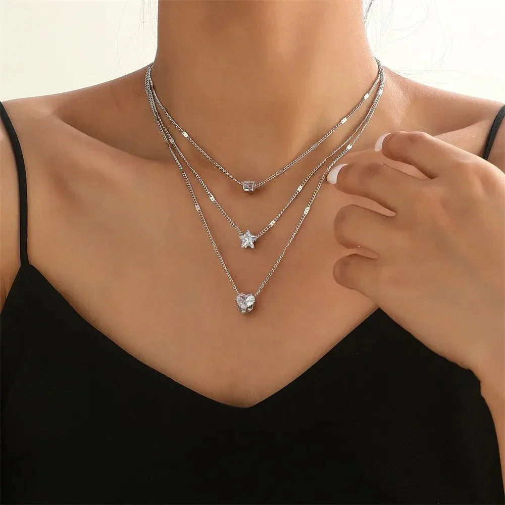 Delicate Cut Diamond Layering Necklace Set
