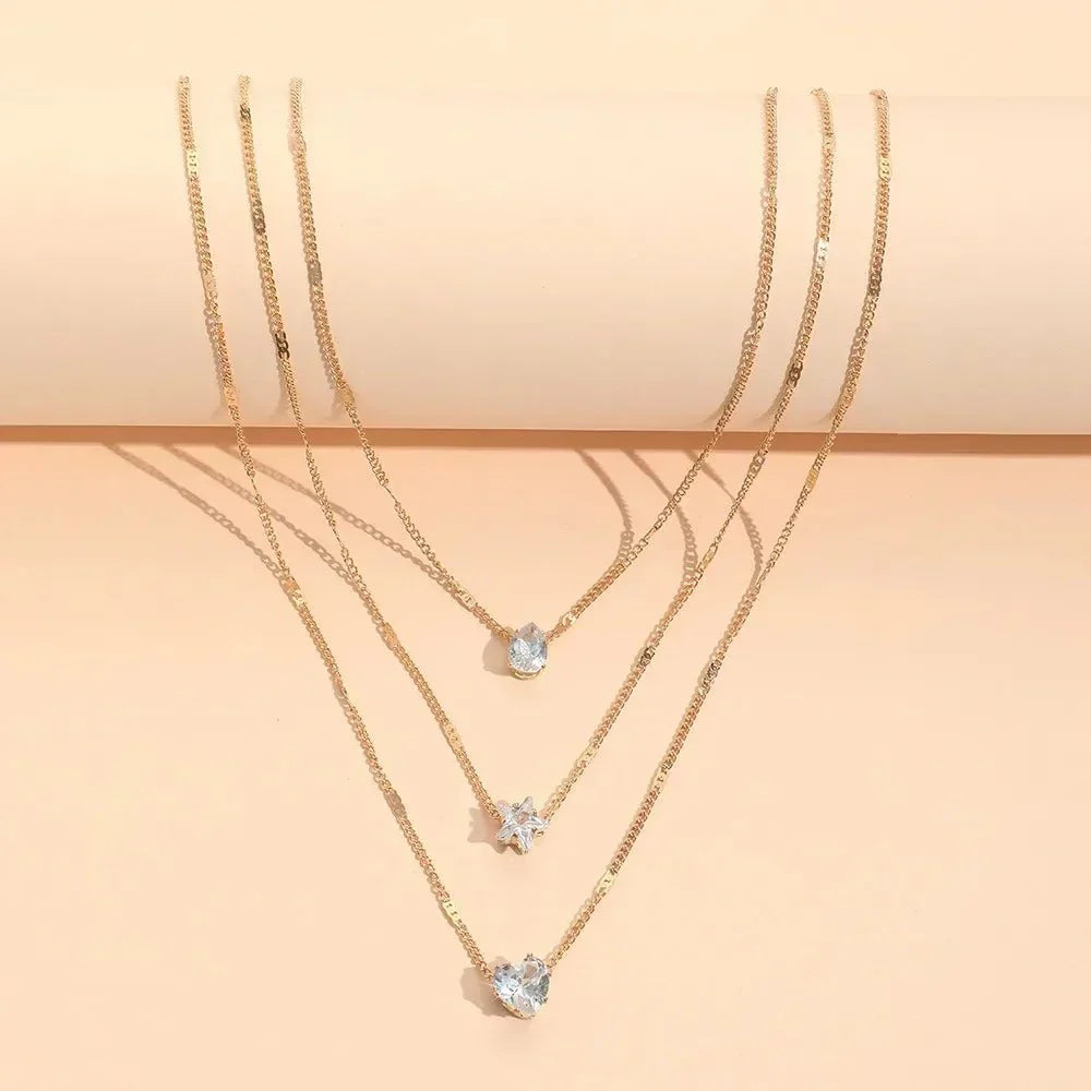 Delicate Cut Diamond Layering Necklace Set