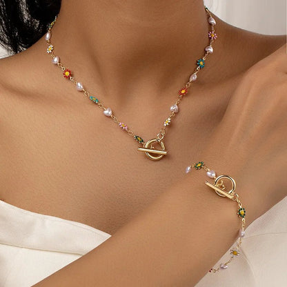 Delicate Flower Pearl Jewelry Set