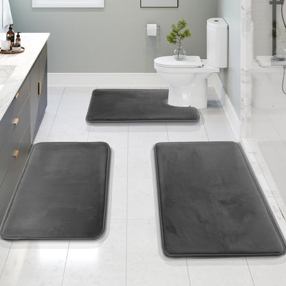 Plush 3-Piece Bathroom Mat Set - Soft and Non Slip