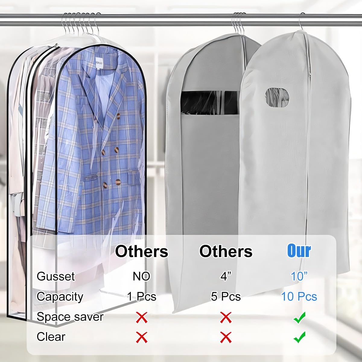 Clear Clothing Storage Bags with Zipper - 3 Pack