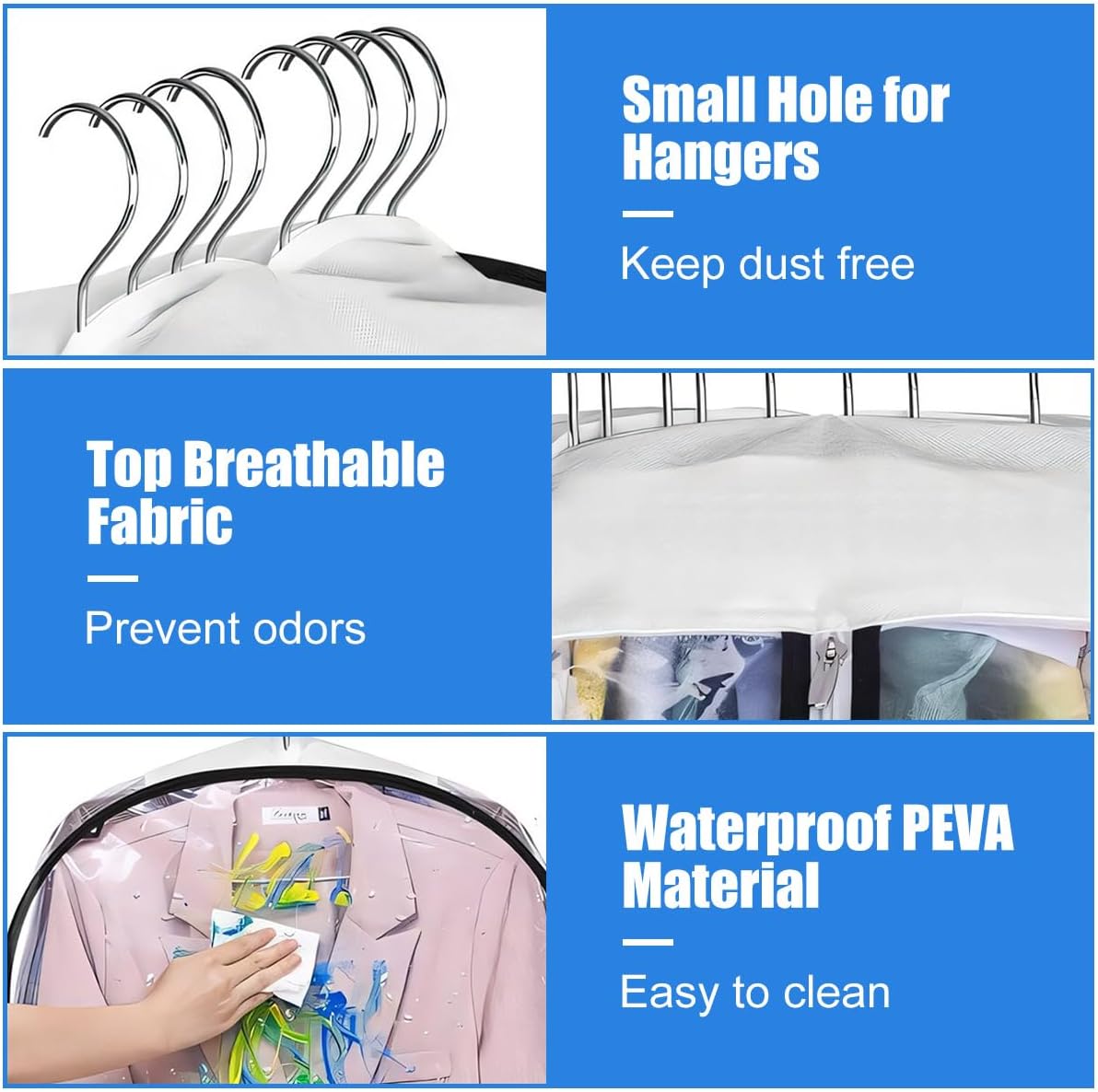 Clear Clothing Storage Bags with Zipper - 3 Pack
