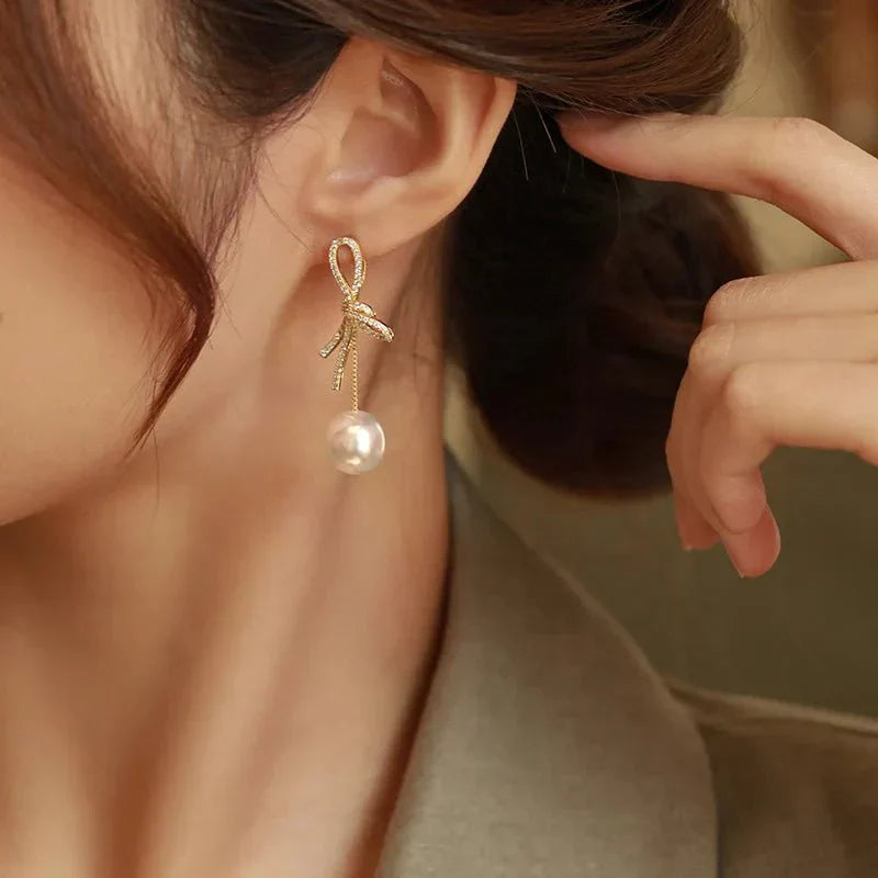 Fesara | Elegant Pearl Drop Dangle Earrings - Fesara