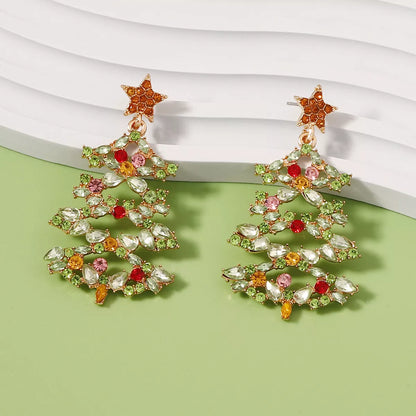 Sparkly Xmas Tree Dangle Earrings with Stones