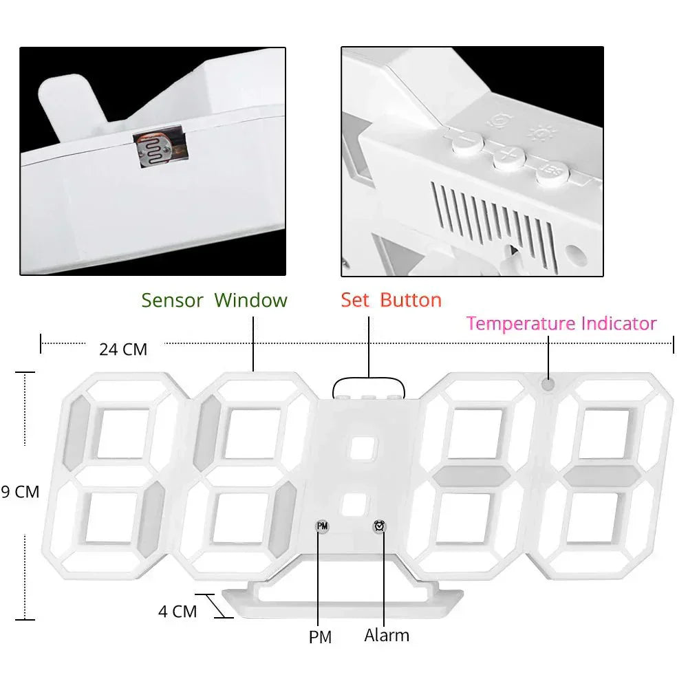 Stylish 3D LED Wall Clock with Dimmer