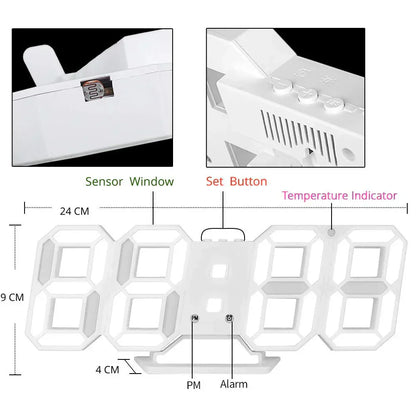 Stylish 3D LED Wall Clock with Dimmer