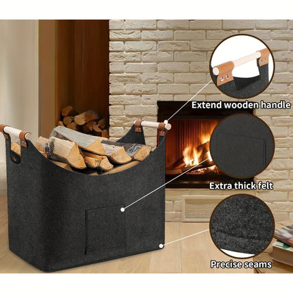 Large Foldable Firewood Basket with Wood Handles