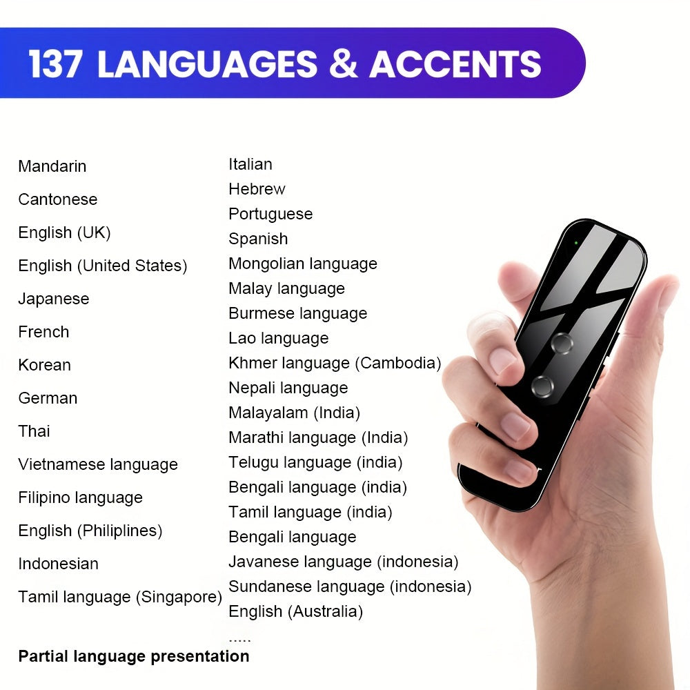 Portable Two-Way Language Translator with Built-In Wi-Fi and USB Rechargeable Battery - Compact Travel Device for Effortless Communication-4