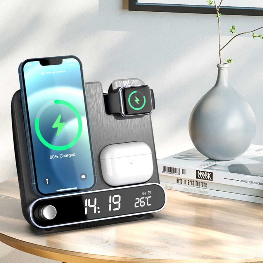 Compact 3 in 1 Wireless Charging Alarm Clock - Fesara