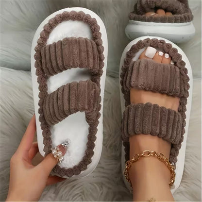 Double Straps Plush Slippers for Women - Slippers - Wild Eye Vision