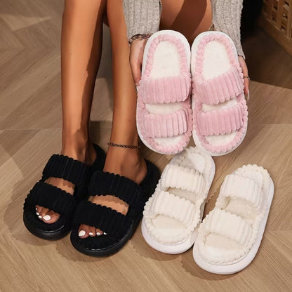 Double Straps Plush Slippers for Women - Slippers - Wild Eye Vision