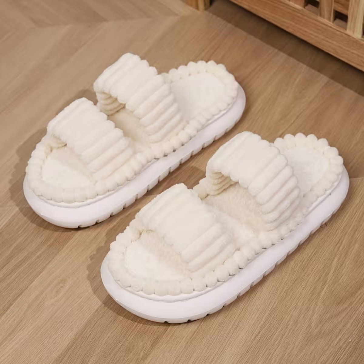 Double Straps Plush Slippers for Women - Slippers - Wild Eye Vision