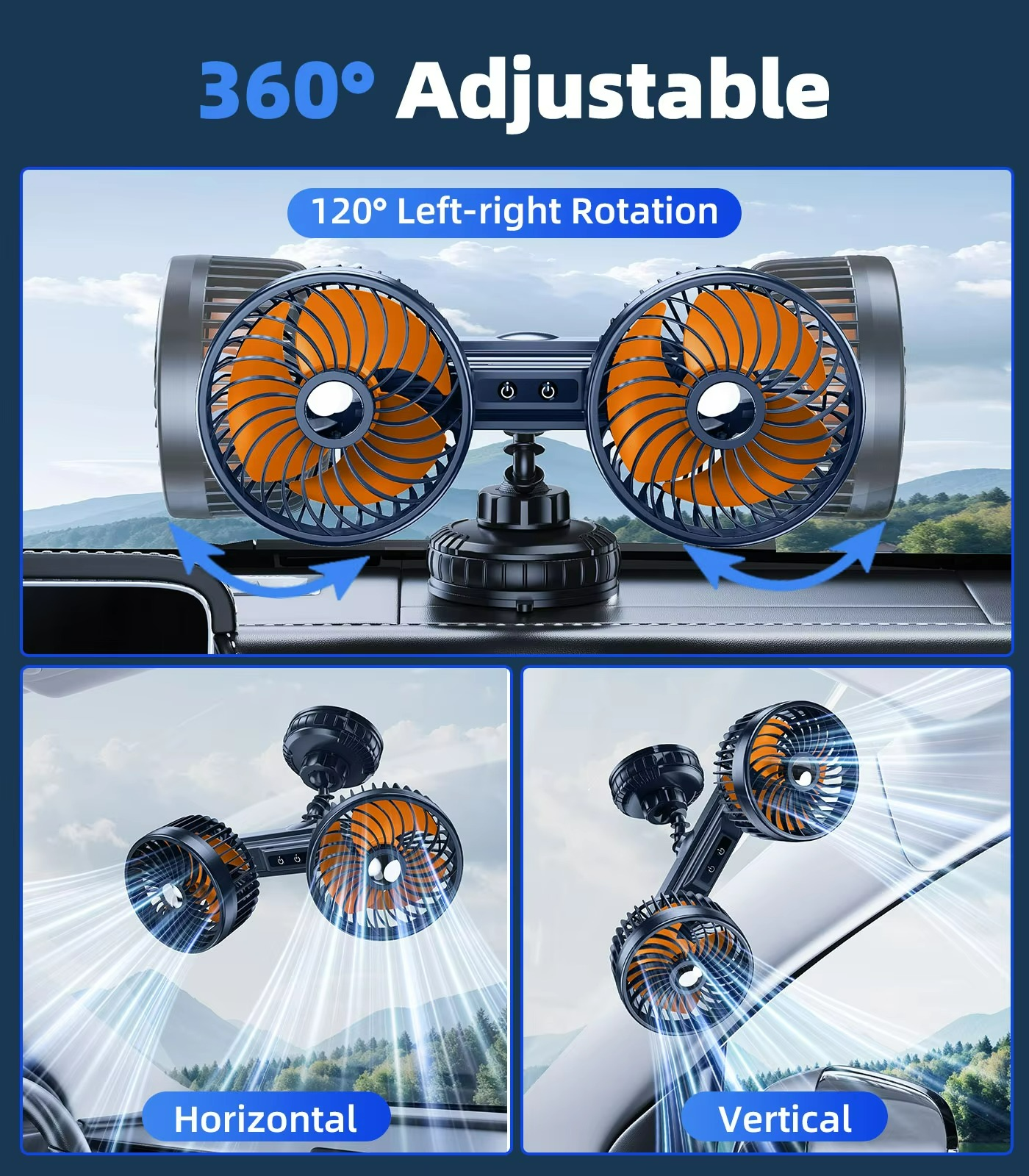 Strong Car Vent Dual Blade Fan