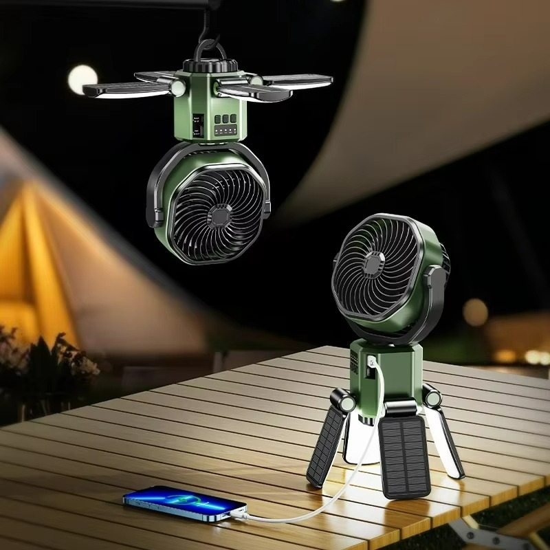 Compact Rechargeable Camping Fan with LED Light - Fesara