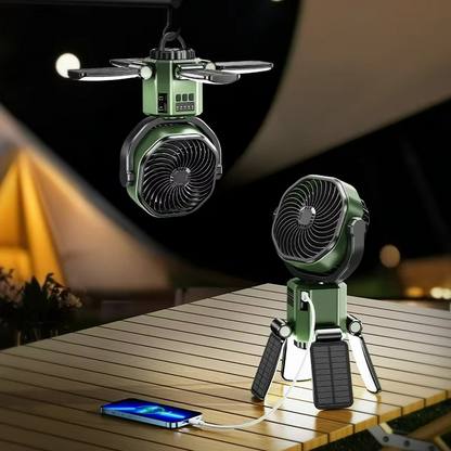 Compact Rechargeable Camping Fan with LED Light - Fesara