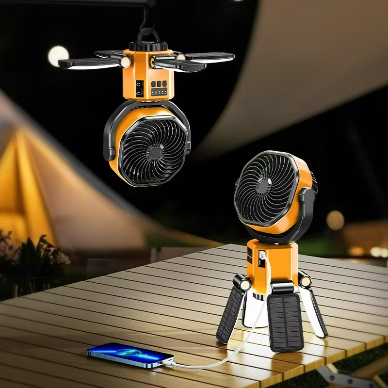 Compact Rechargeable Camping Fan with LED Light