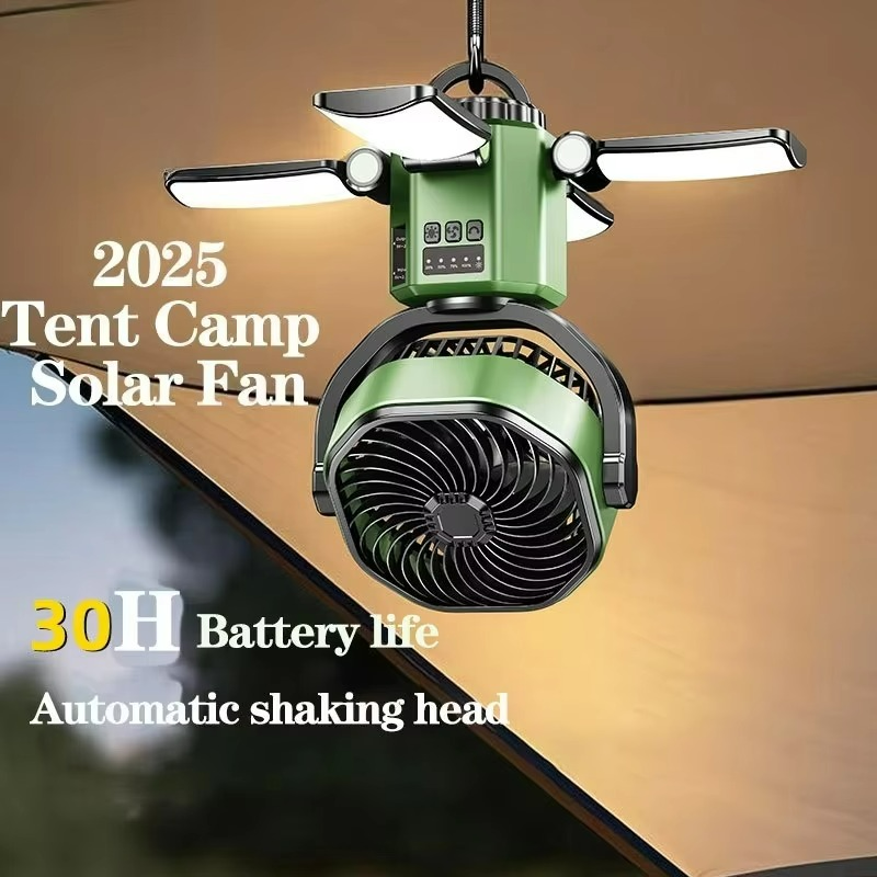 Compact Rechargeable Camping Fan with LED Light