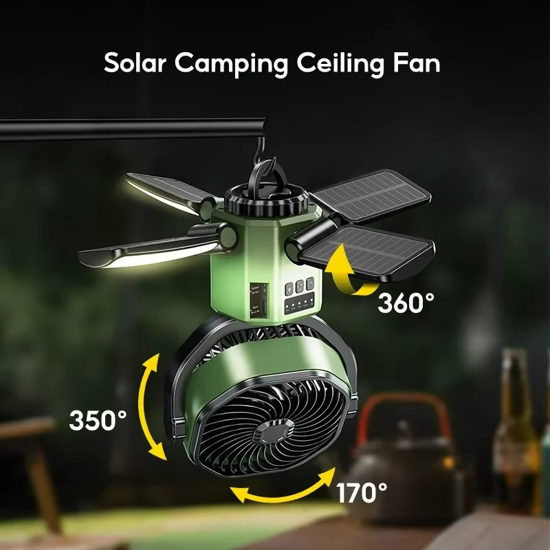 Compact Rechargeable Camping Fan with LED Light