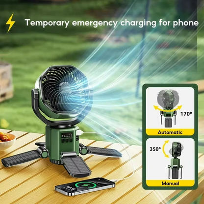Compact Rechargeable Camping Fan with LED Light