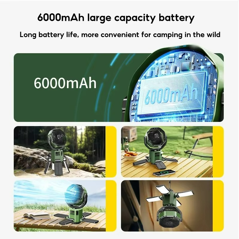 Compact Rechargeable Camping Fan with LED Light