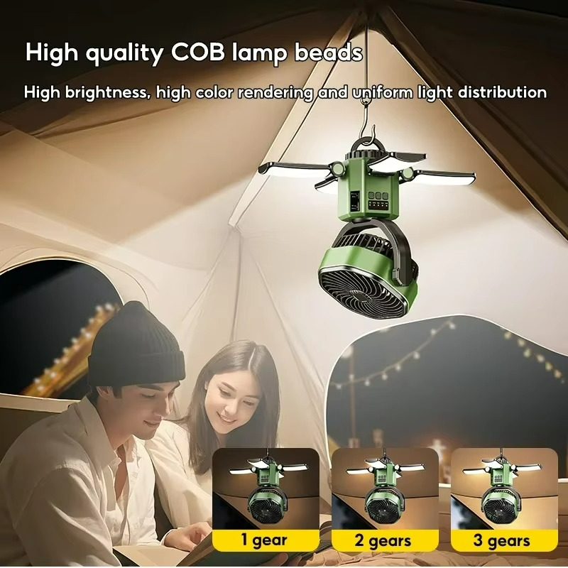 Compact Rechargeable Camping Fan with LED Light