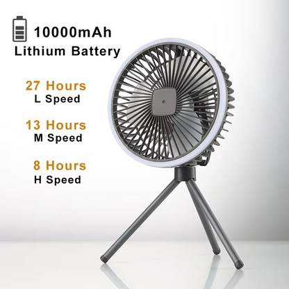 Compact Battery Powered Outdoor Camping Fan with Light