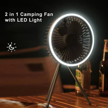 Compact Battery Powered Outdoor Camping Fan with Light