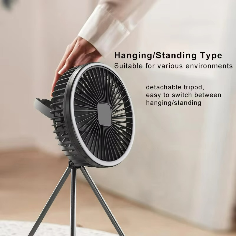 Compact Battery Powered Outdoor Camping Fan with Light