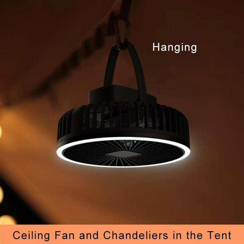 Compact Battery Powered Outdoor Camping Fan with Light