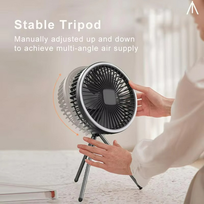 Compact Battery Powered Outdoor Camping Fan with Light