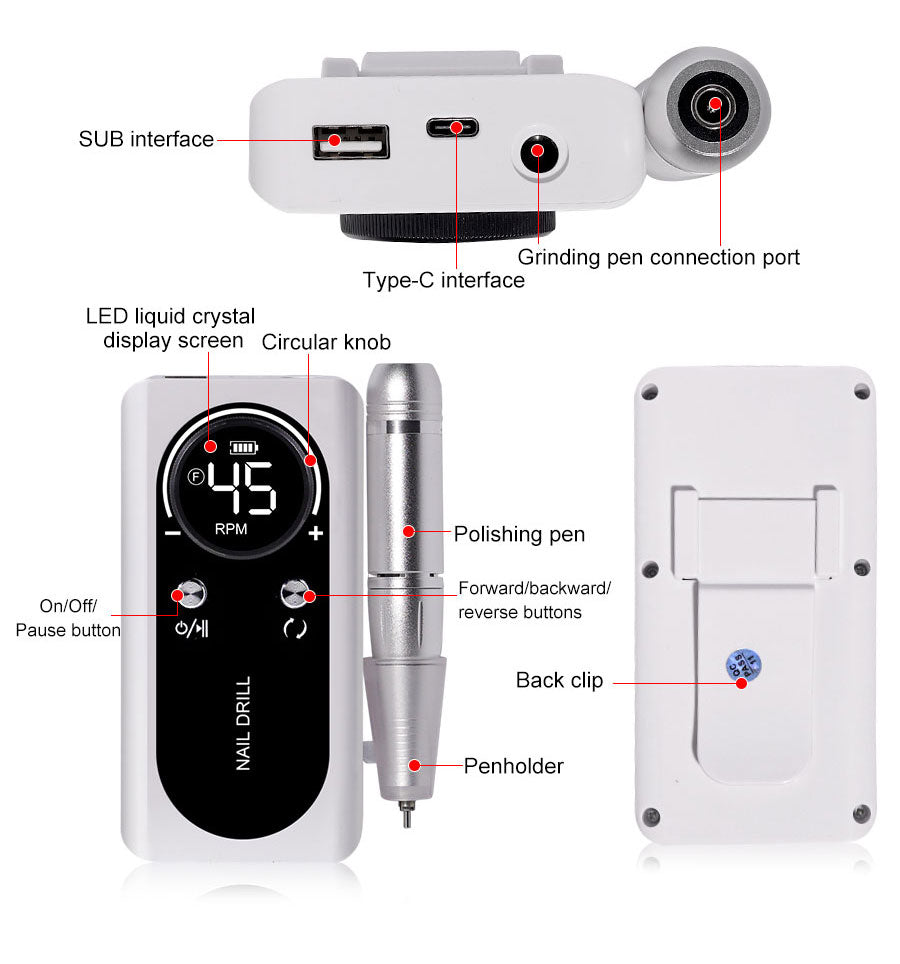 Compact Rechargeable Nail Drill for Acrylic Nails