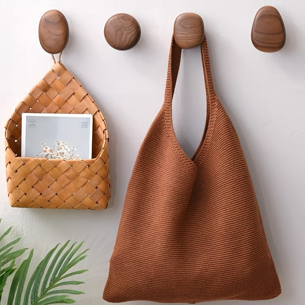 Rustic Wooden Wall Hooks Set - Natural Wood Decor