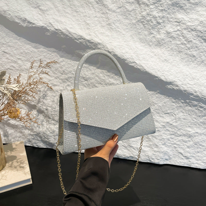 Elegant Small Ladies Bag with Glitter Pattern & Metal Strap