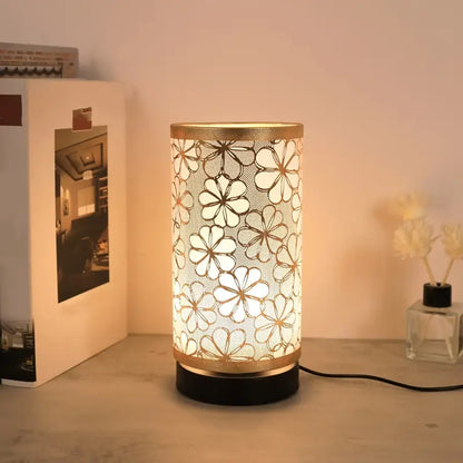 Rustic Farmhouse Desk Lamp with USB and Floral Shade - Fesara