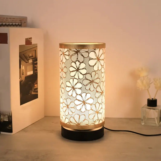 Rustic Farmhouse Desk Lamp with USB and Floral Shade - Fesara