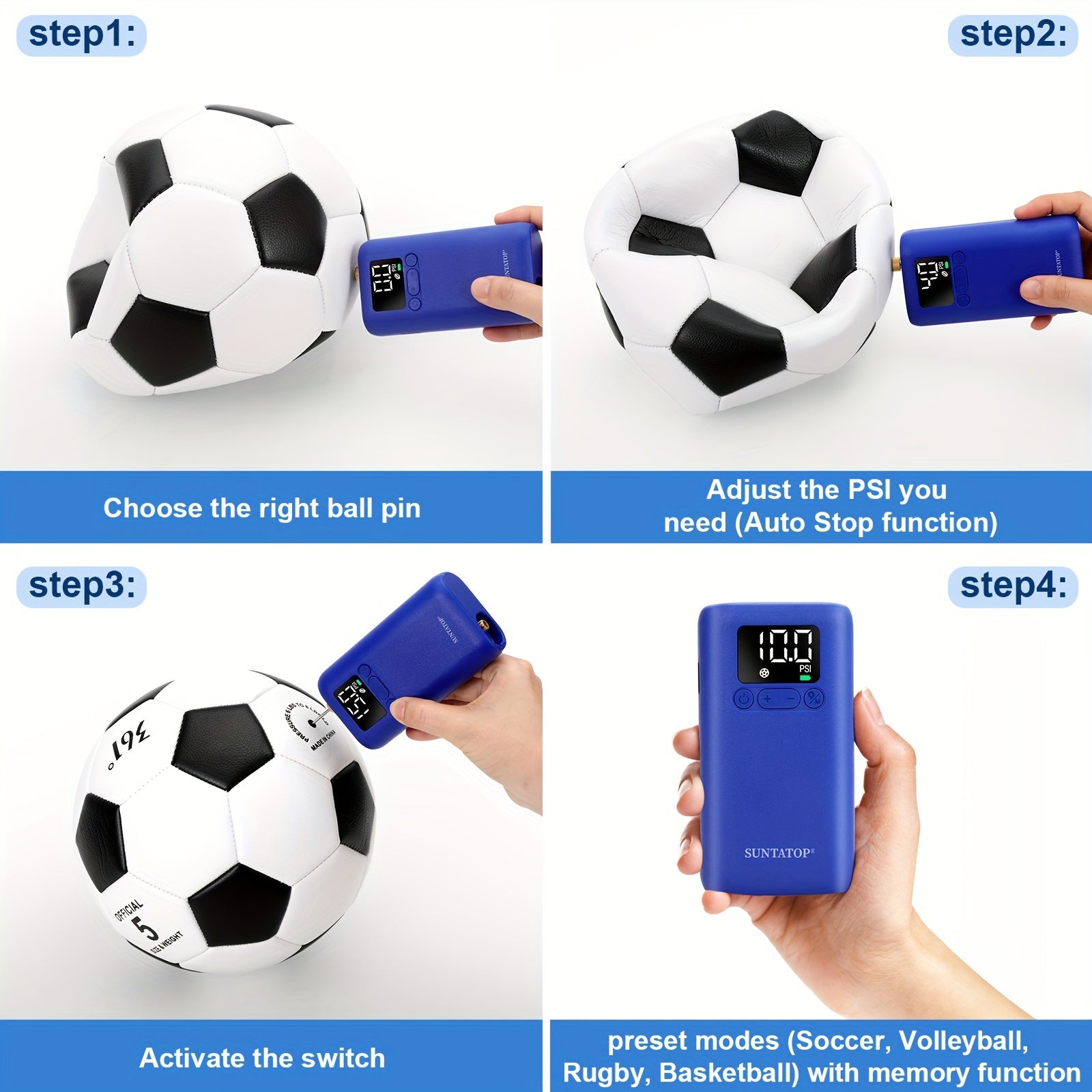 Automatic Electric Ball Pump with 20 PSI Capacity, LED Light for Footballs and Basketballs – Compact and Portable Inflator-4