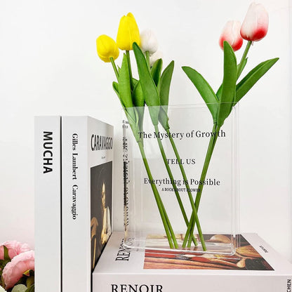 Clear Glass Book Vase - Elegant Flower Centerpiece