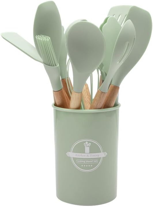 Premium Silicone Kitchen Utensil Set with Wooden Handles