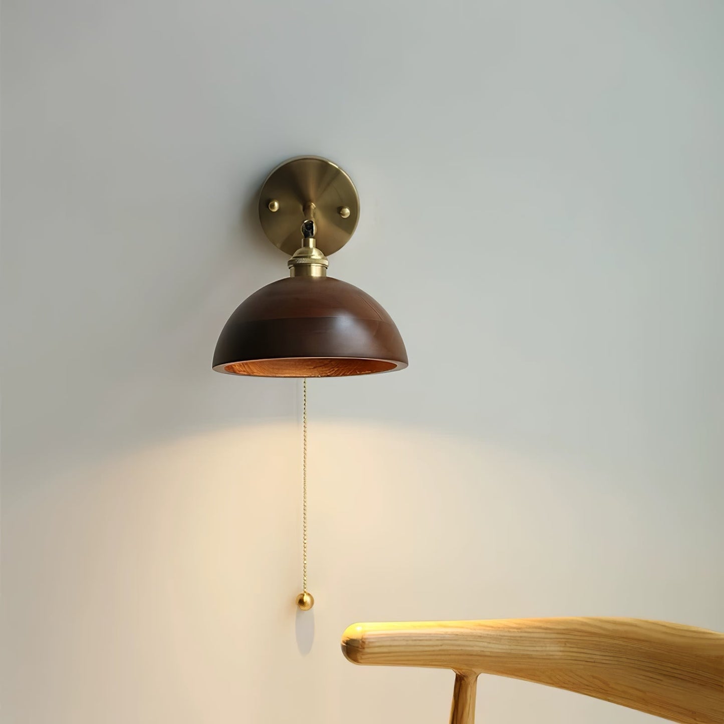 Classic Round Wood Brass Wall Light Fixture