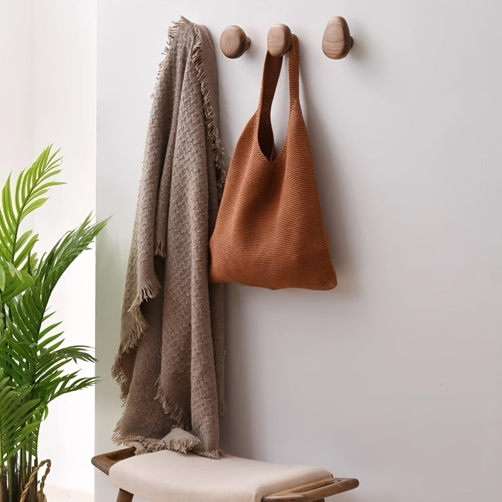 Rustic Wooden Wall Hooks Set - Natural Wood Decor